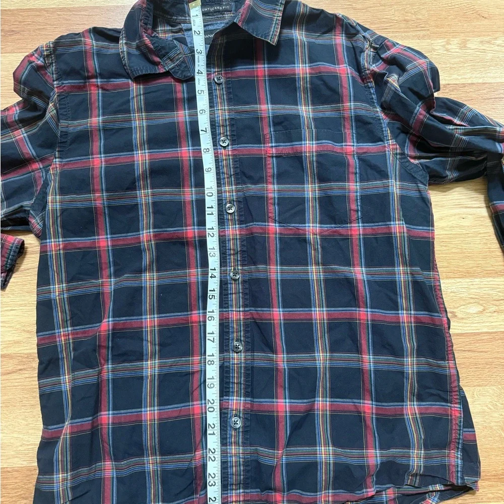 Banana Republic Navy Plaid Button-Up Shirt with Red and Green Stripes Size M